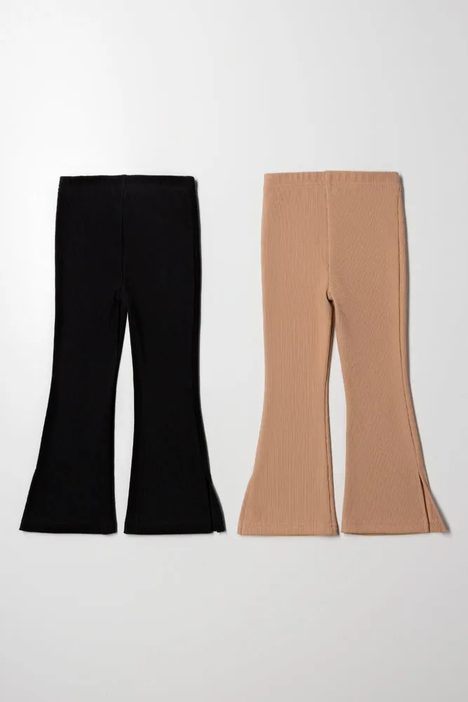 2 Pack Flare Leggings Natural And Black
