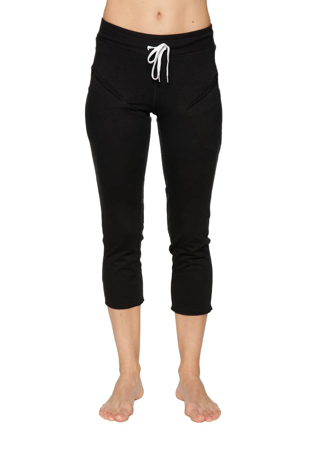 4/5 Length Zipper Pocket Capri Yoga Pant (Black)