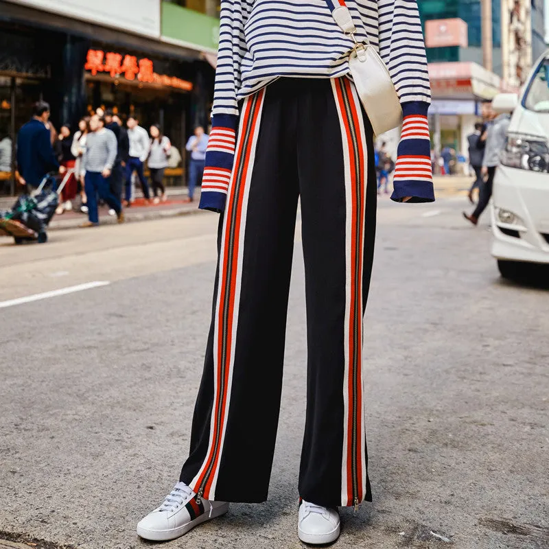 8GIRLS CONTRAST SIDE STRIPE WIDE LEG TRACK PANTS WITH ZIP SIDE