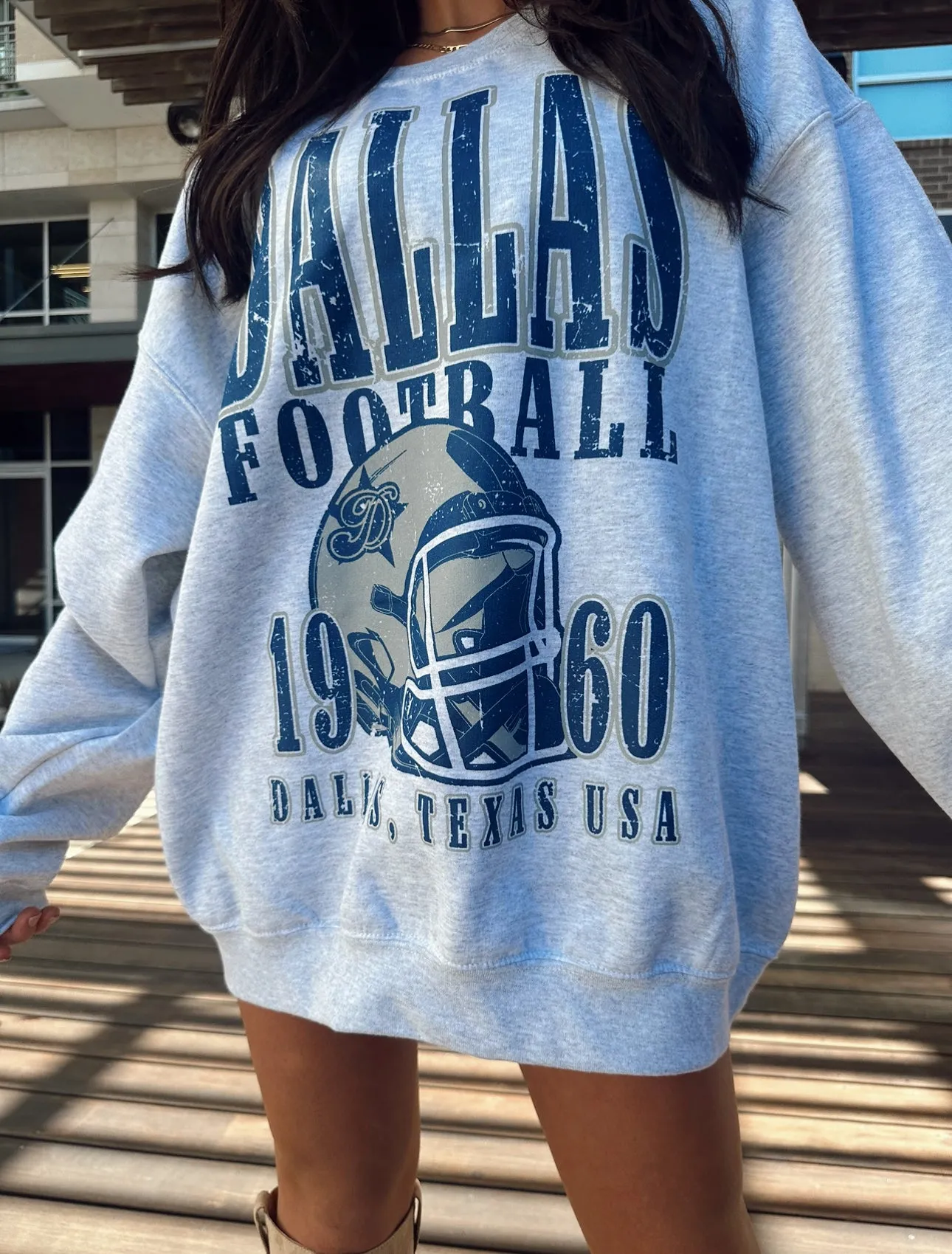 90's Football Dallas Vintage Sweatshirt Oversized - Ash Grey
