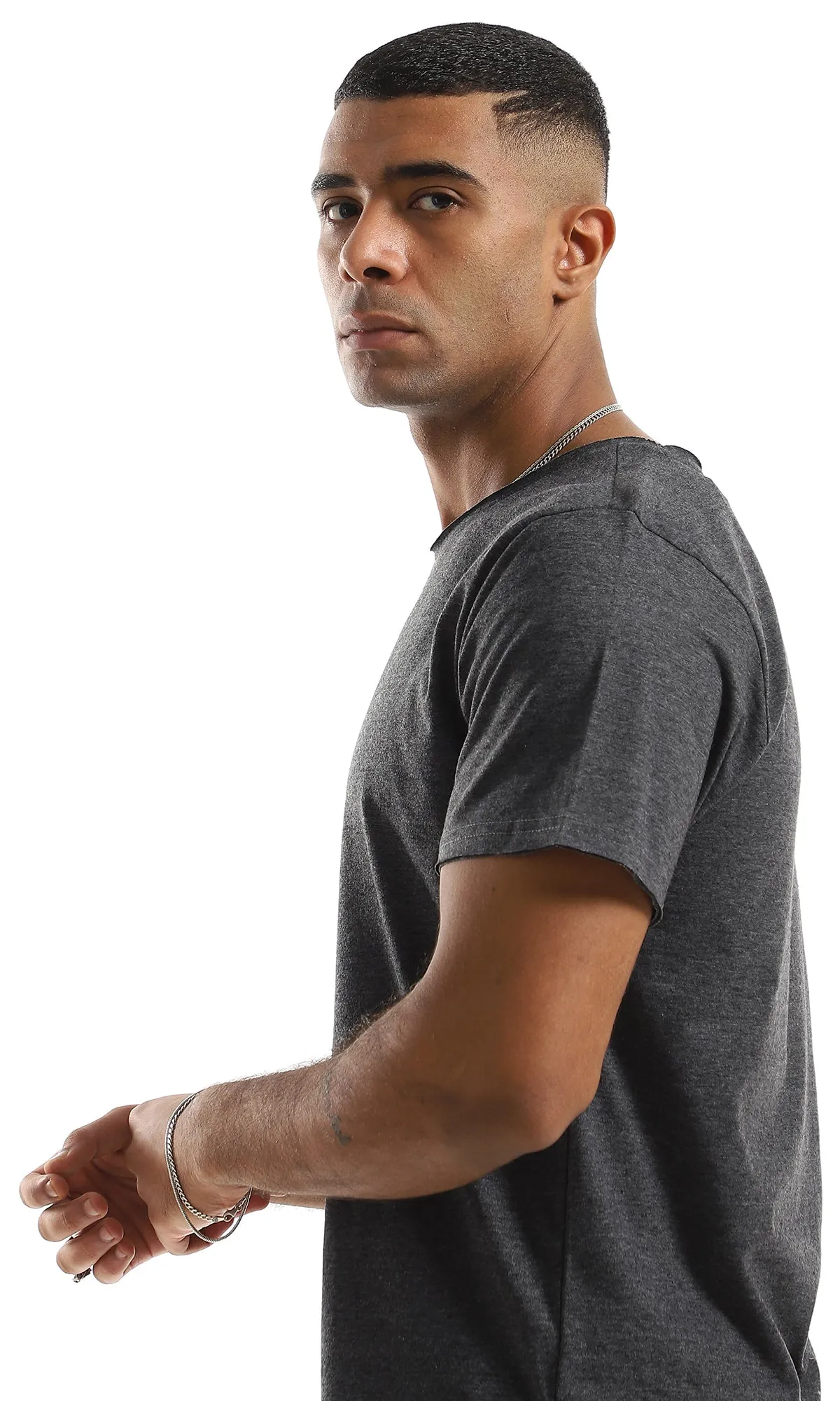 98901 Simple Basic Short Sleeves Heather Charcoal T-Shirt