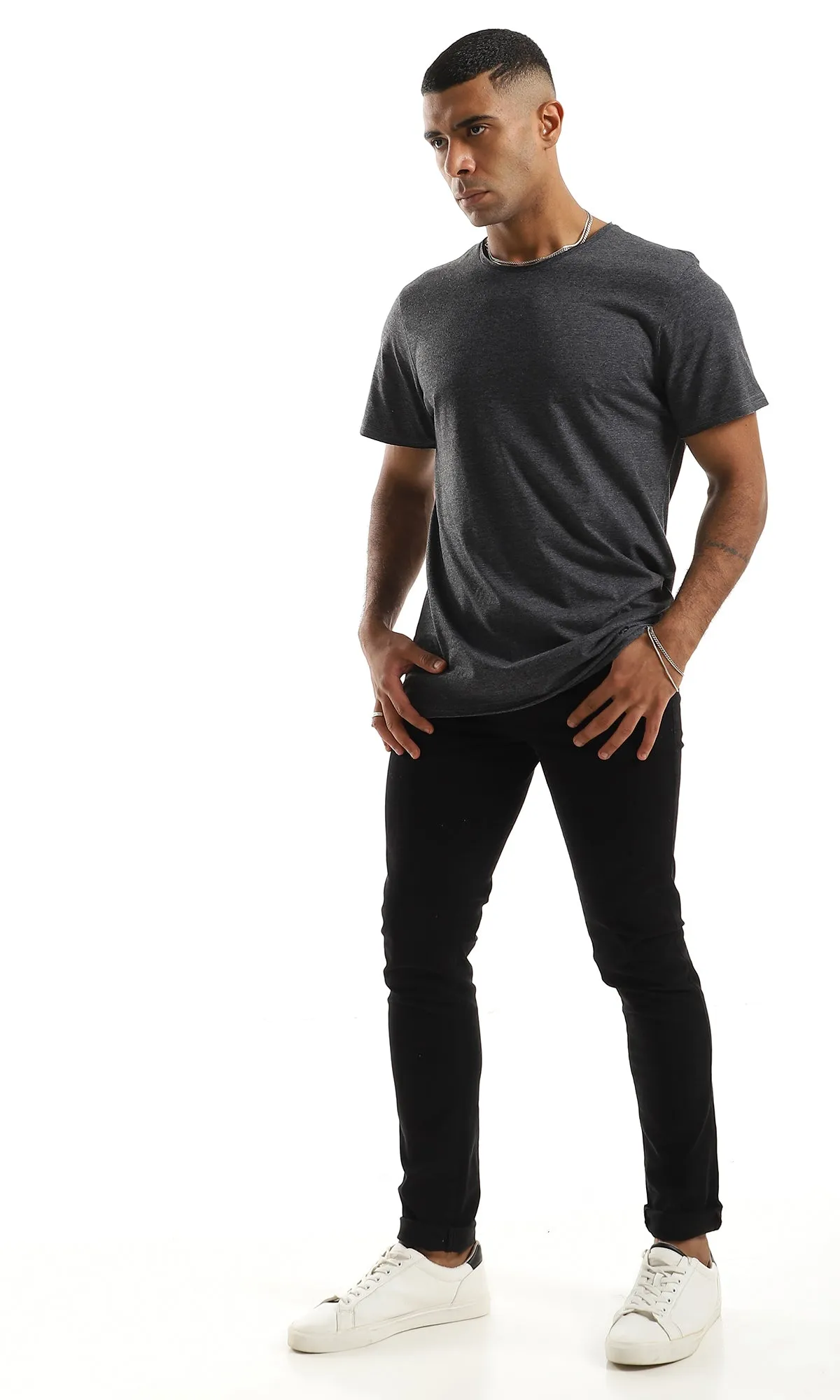 98901 Simple Basic Short Sleeves Heather Charcoal T-Shirt