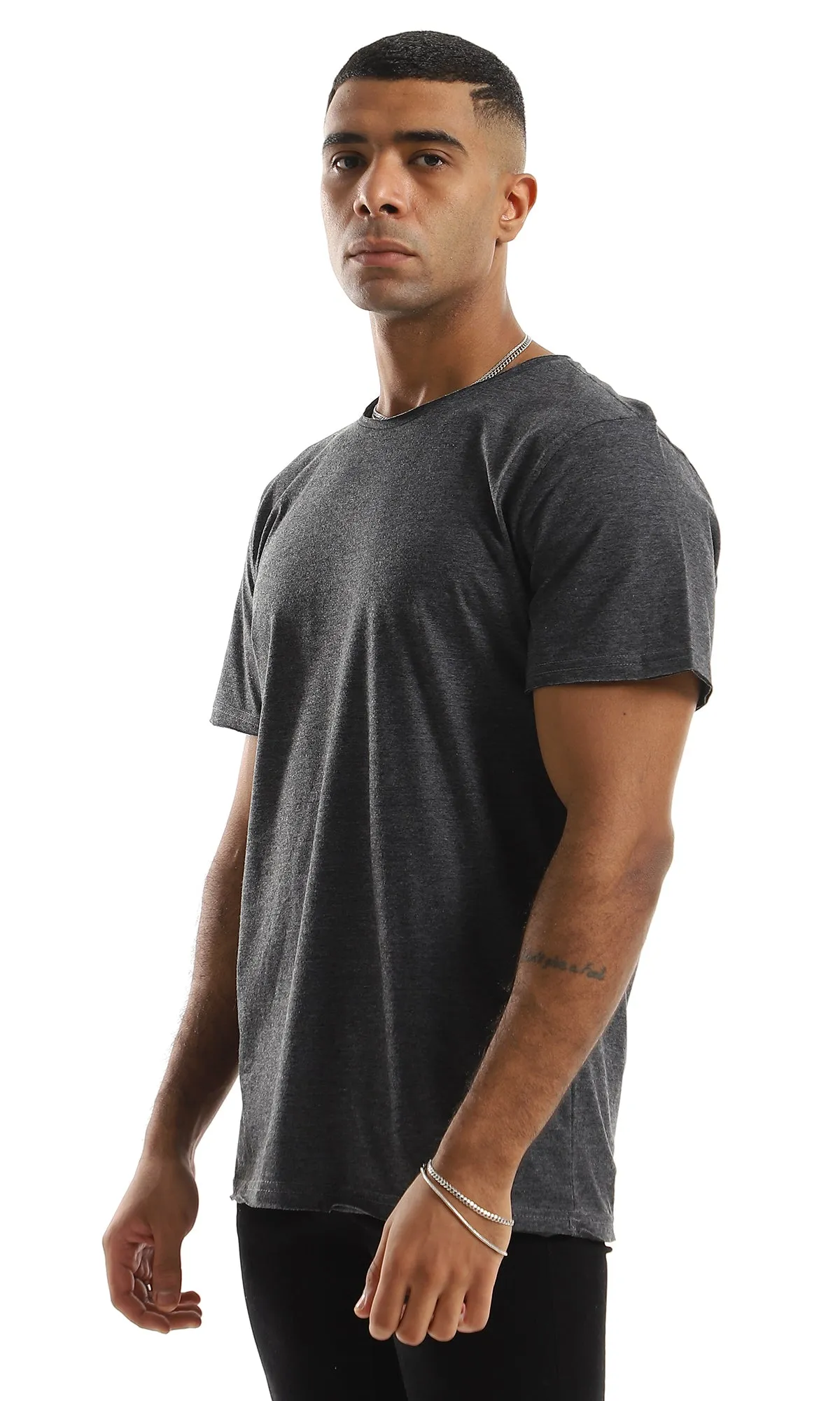 98901 Simple Basic Short Sleeves Heather Charcoal T-Shirt