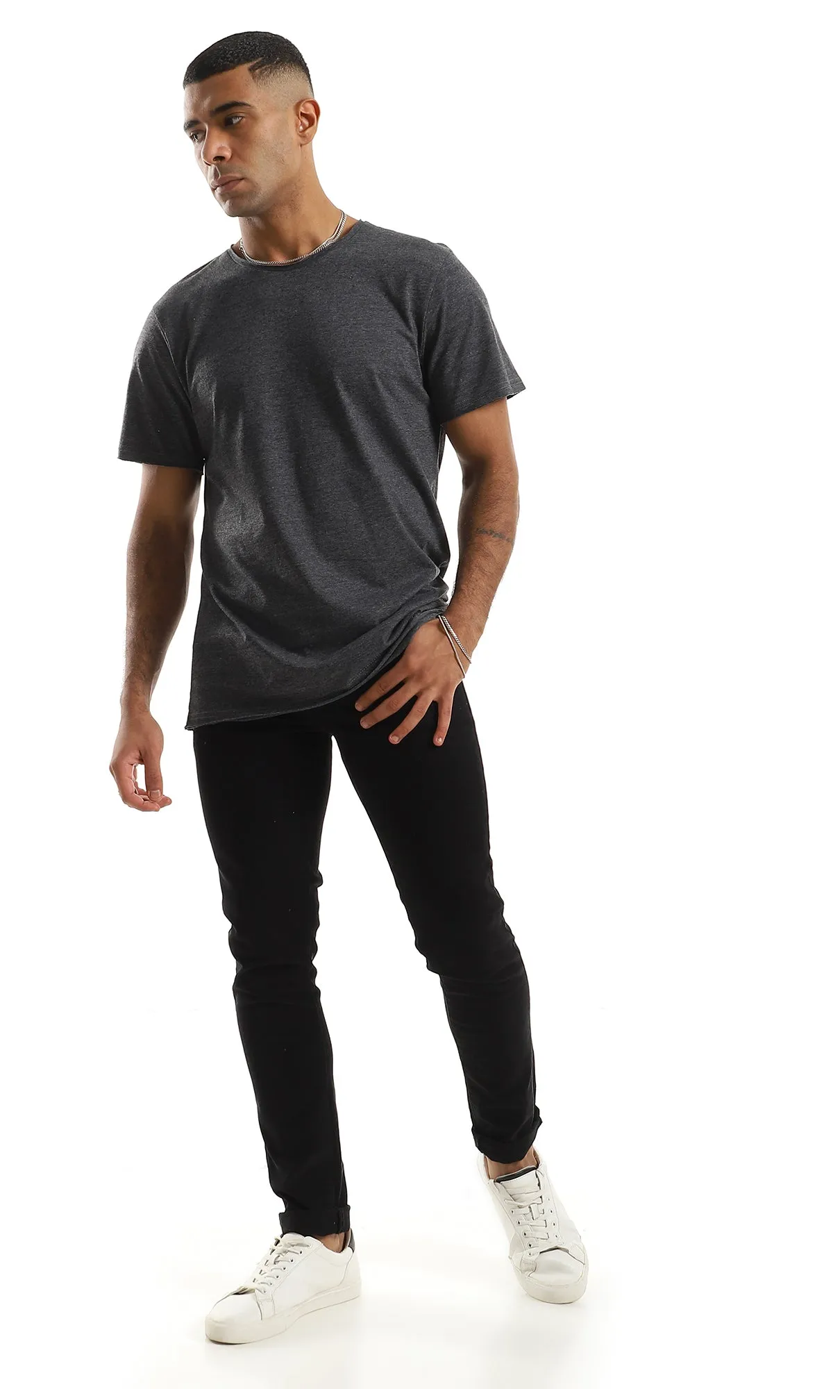 98901 Simple Basic Short Sleeves Heather Charcoal T-Shirt