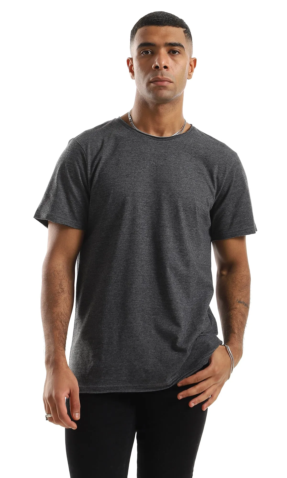 98901 Simple Basic Short Sleeves Heather Charcoal T-Shirt