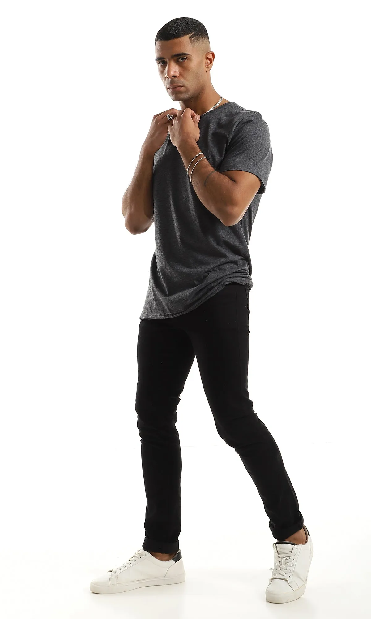 98901 Simple Basic Short Sleeves Heather Charcoal T-Shirt