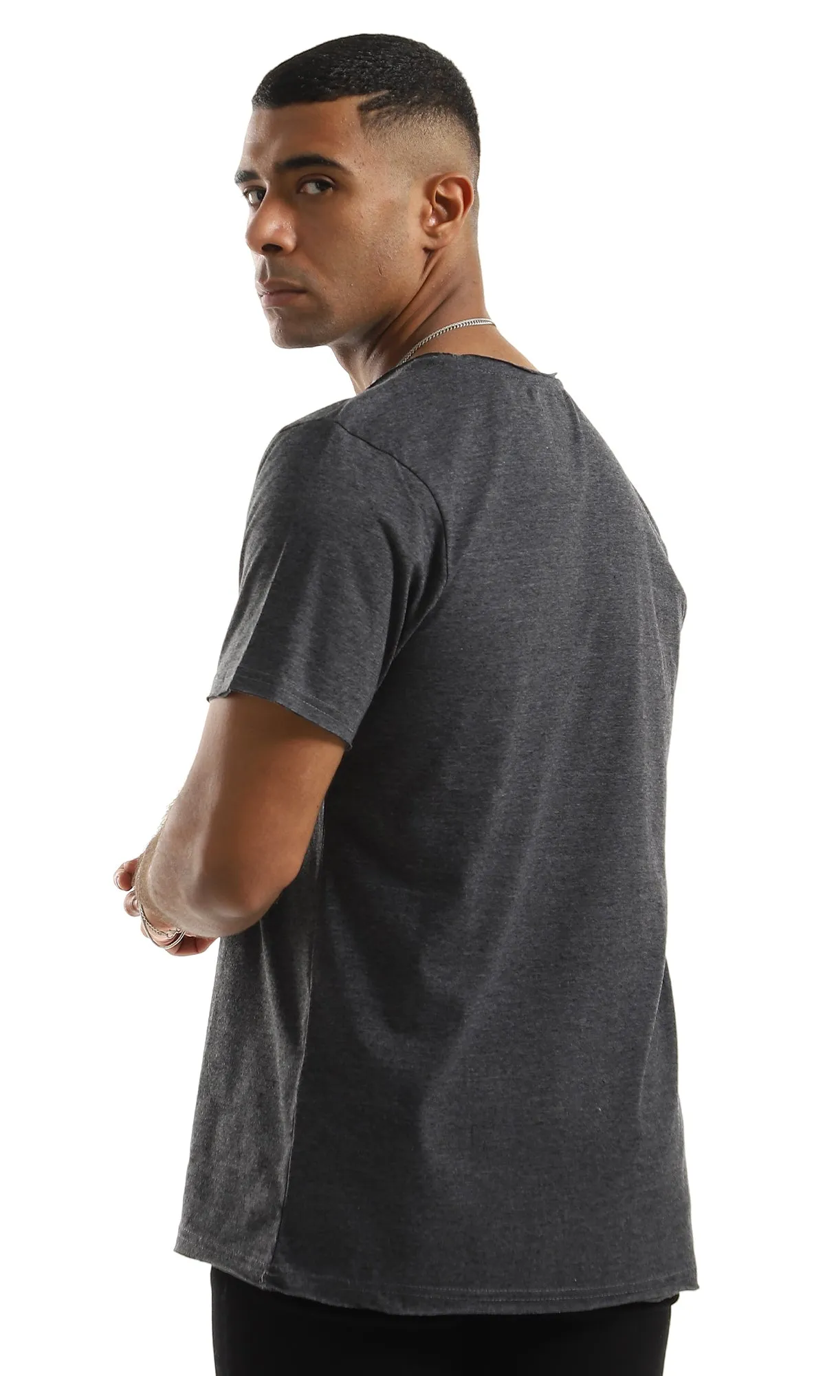 98901 Simple Basic Short Sleeves Heather Charcoal T-Shirt