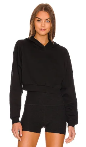 alo Cropped Go Time Padded Hoodie in Black