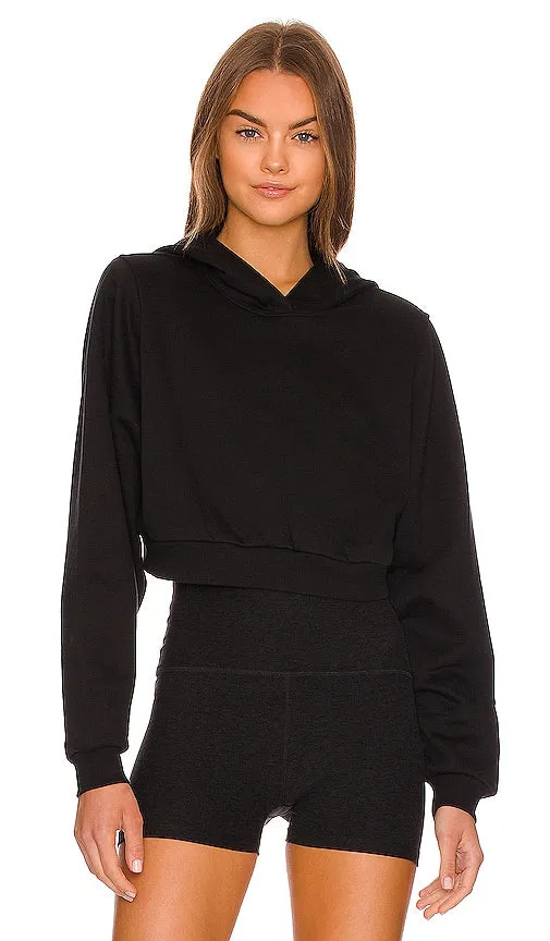 alo Cropped Go Time Padded Hoodie in Black