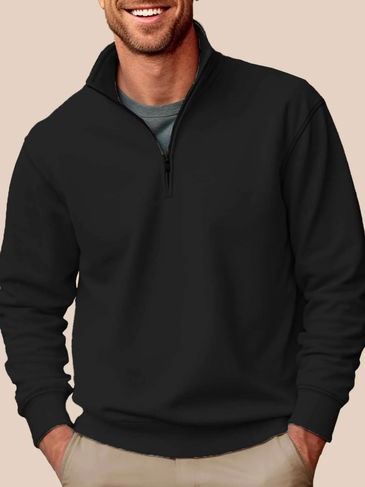 Alohadaddy Basic Half-zip Stand Collar Sweatshirts Stretch Pullover Basic Sweatshirts