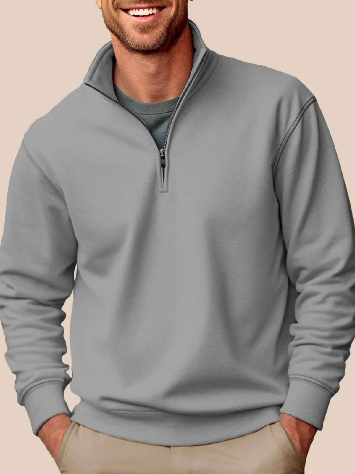 Alohadaddy Basic Half-zip Stand Collar Sweatshirts Stretch Pullover Basic Sweatshirts