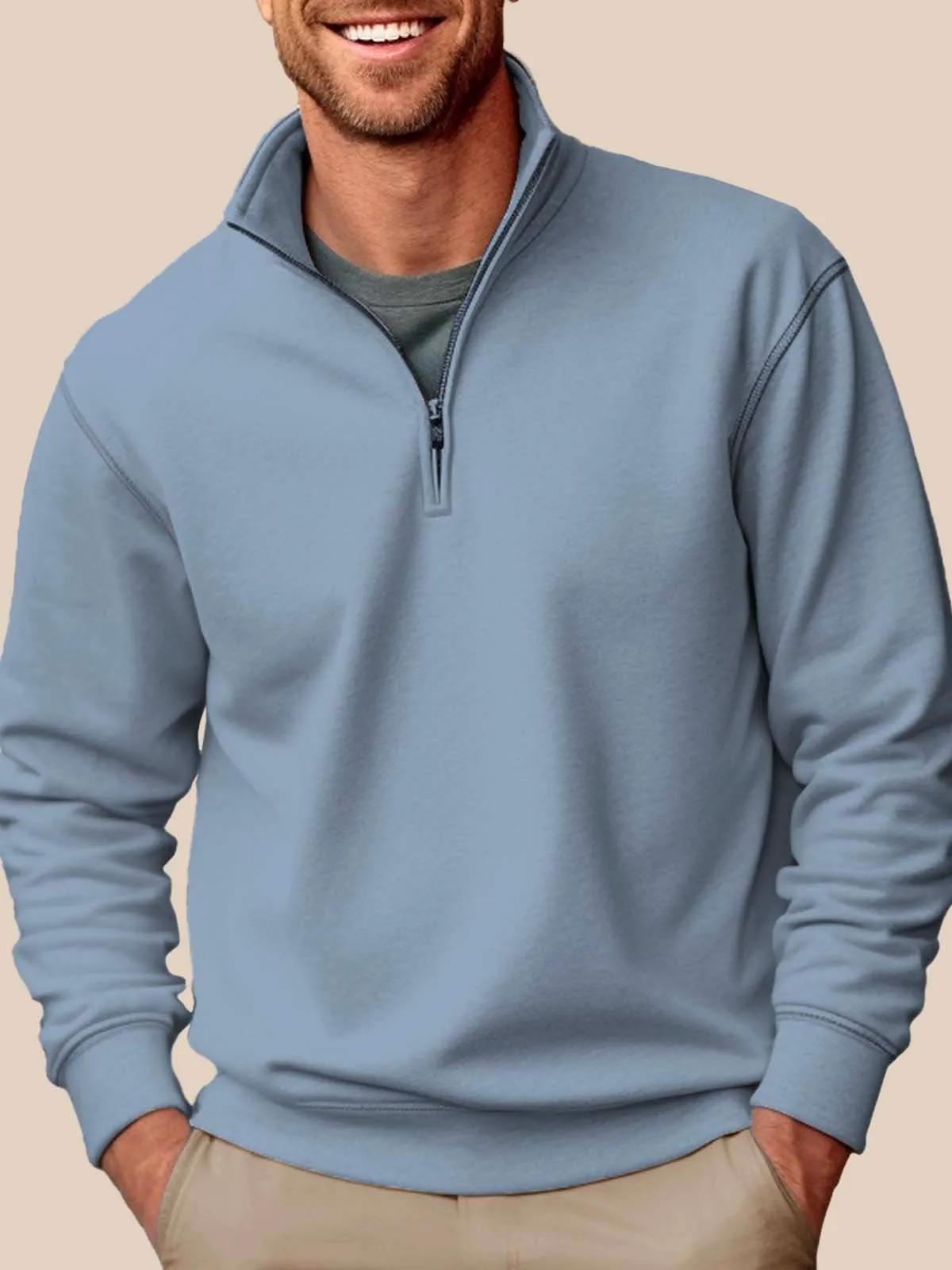 Alohadaddy Basic Half-zip Stand Collar Sweatshirts Stretch Pullover Basic Sweatshirts