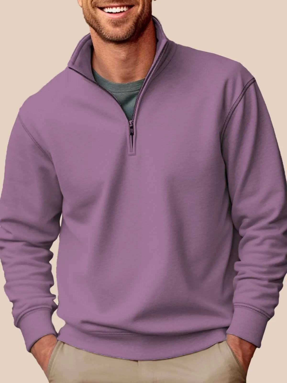 Alohadaddy Basic Half-zip Stand Collar Sweatshirts Stretch Pullover Basic Sweatshirts