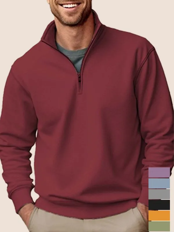Alohadaddy Basic Half-zip Stand Collar Sweatshirts Stretch Pullover Basic Sweatshirts