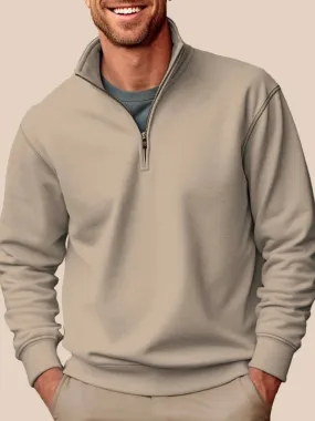 Alohadaddy Basic Half-zip Stand Collar Sweatshirts Stretch Pullover Basic Sweatshirts