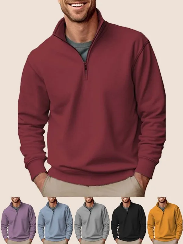 Alohadaddy Basic Half-zip Stand Collar Sweatshirts Stretch Pullover Basic Sweatshirts