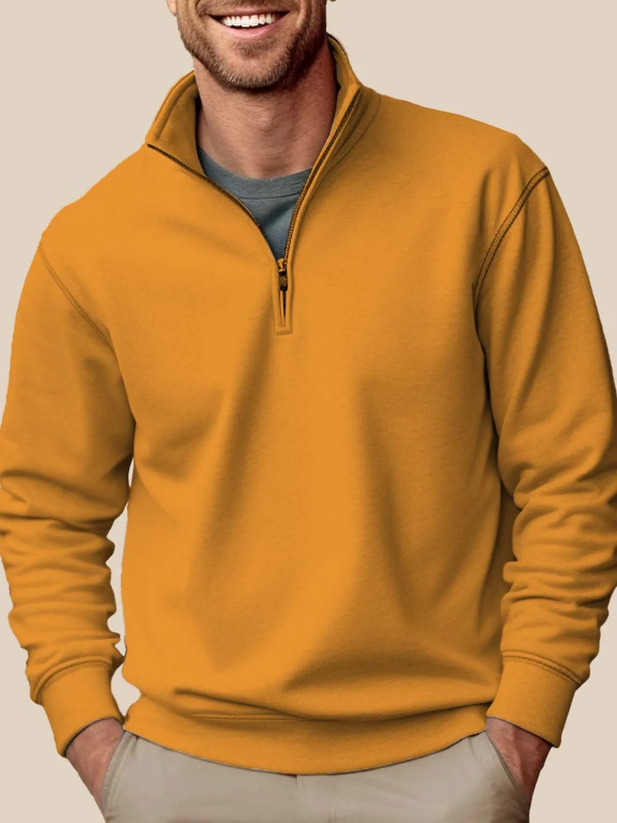 Alohadaddy Basic Half-zip Stand Collar Sweatshirts Stretch Pullover Basic Sweatshirts
