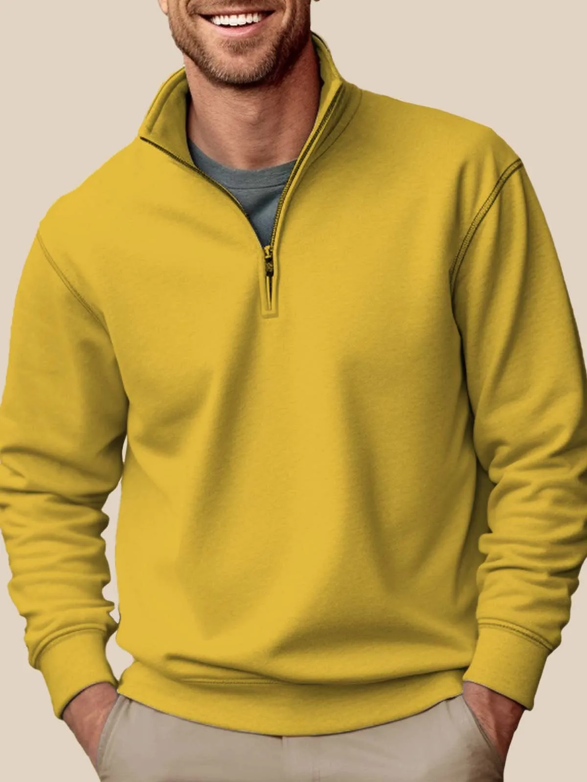 Alohadaddy Basic Half-zip Stand Collar Sweatshirts Stretch Pullover Basic Sweatshirts