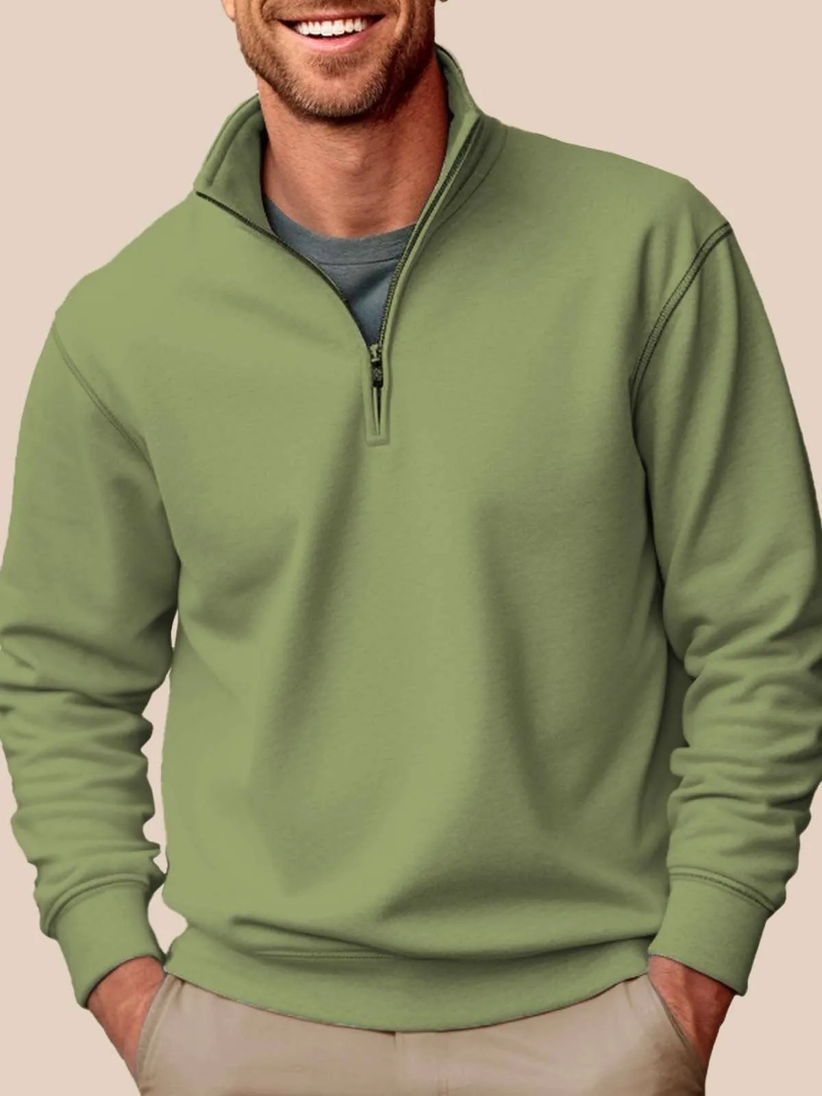 Alohadaddy Basic Half-zip Stand Collar Sweatshirts Stretch Pullover Basic Sweatshirts