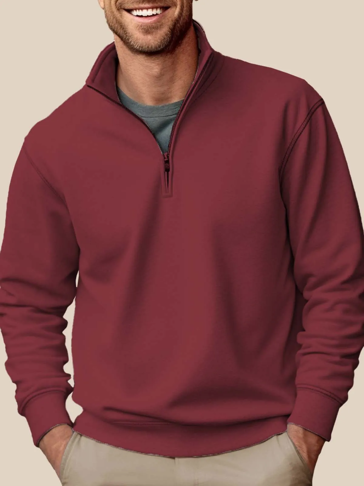 Alohadaddy Basic Half-zip Stand Collar Sweatshirts Stretch Pullover Basic Sweatshirts