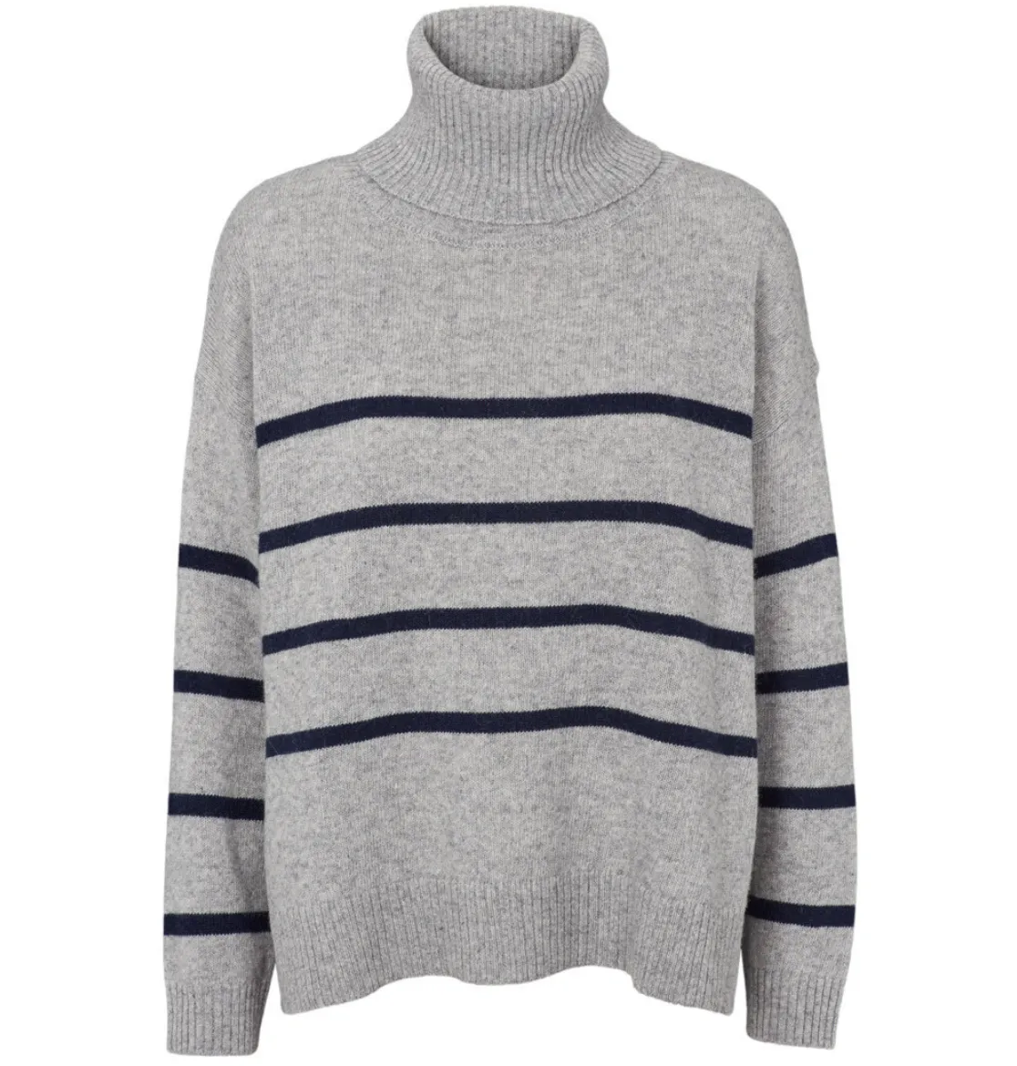 Basic Apparel Lise Striped T-neck Light Grey Mel. / Sky Captain