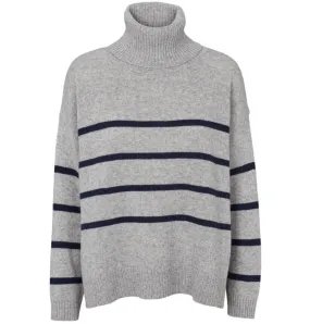 Basic Apparel Lise Striped T-neck Light Grey Mel. / Sky Captain