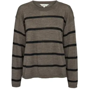 Basic Apparel Vera Losse O-Neck Stripe Brown Melange / Black