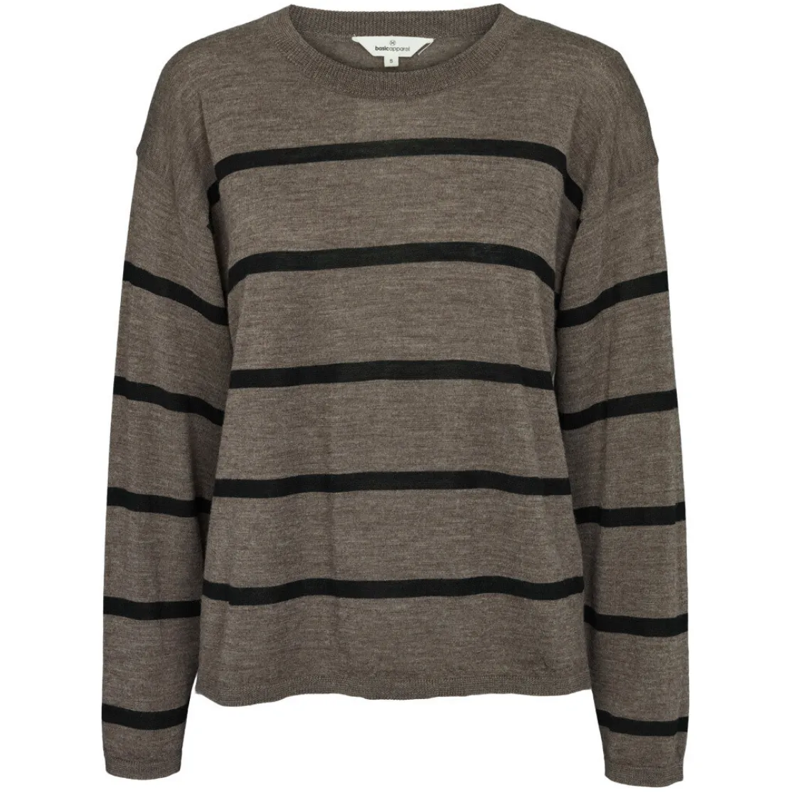 Basic Apparel Vera Losse O-Neck Stripe Brown Melange / Black