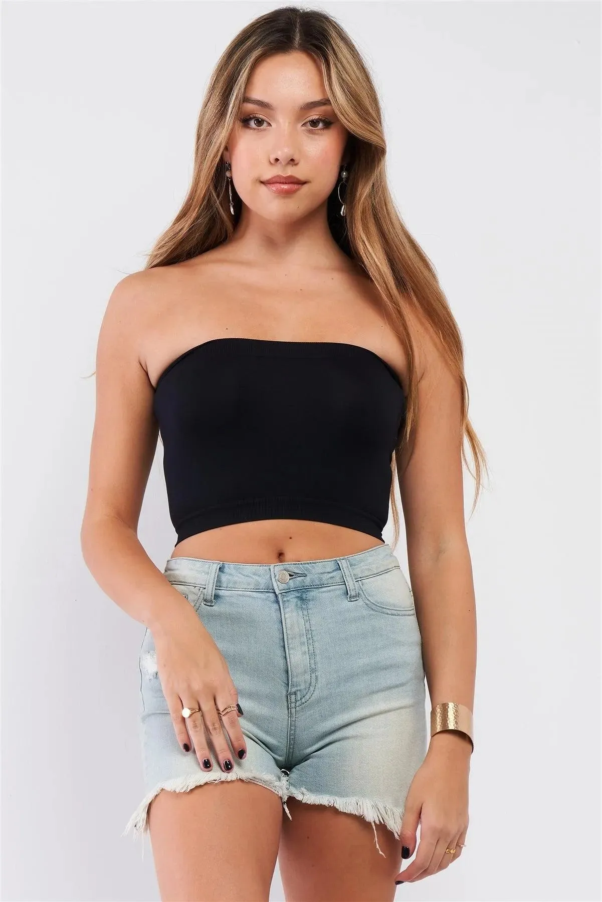 Black Strapless Wide Seamless Bandeau Tube Bra /2-3