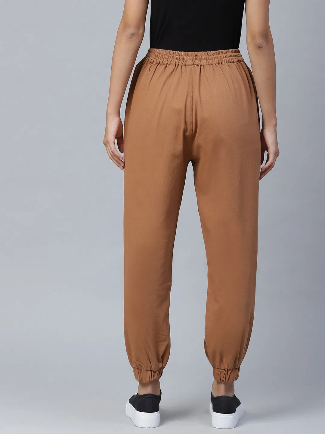 Brown Straight Fit Solid Joggers