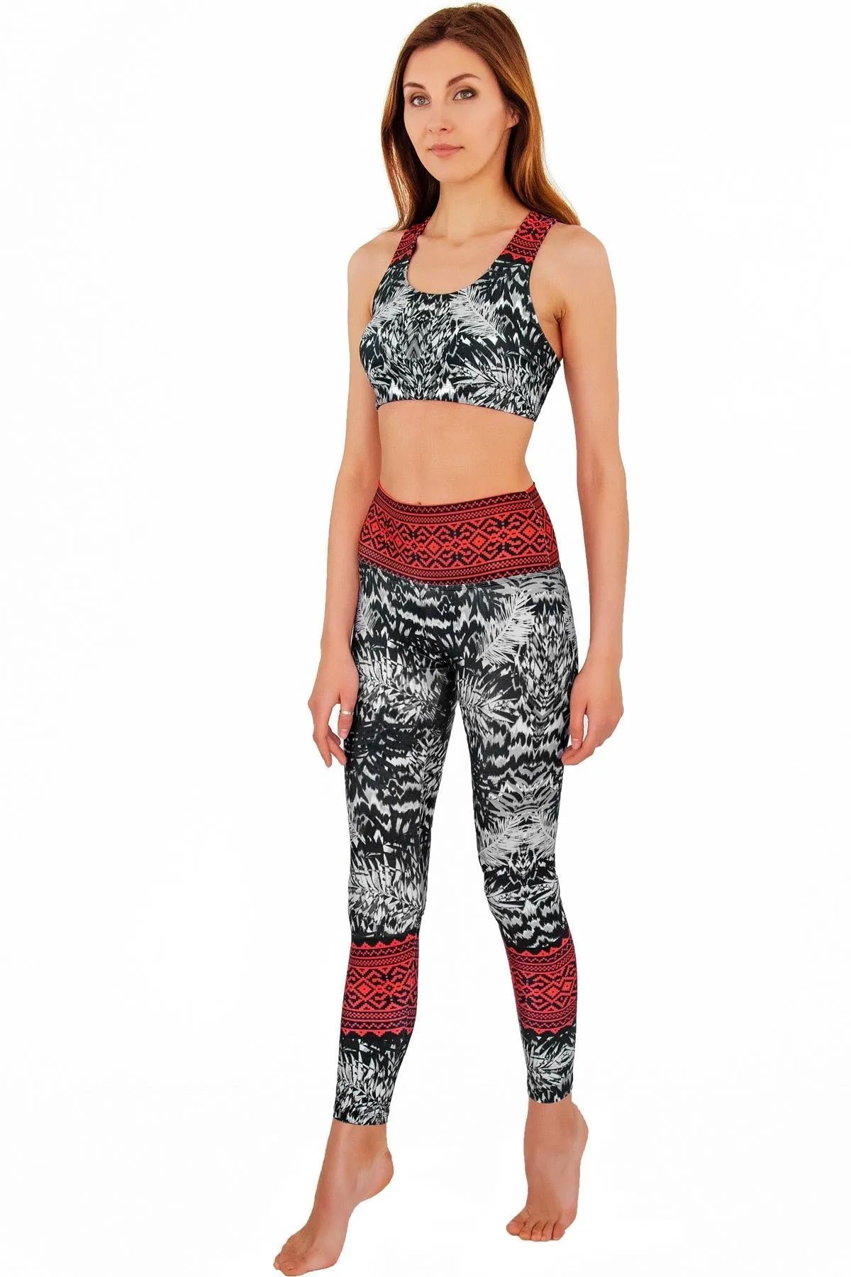 BUY 1 GET 4 FREE! Tribe Lucy Black & Red Aztec Print Leggings Yoga Pants - Women