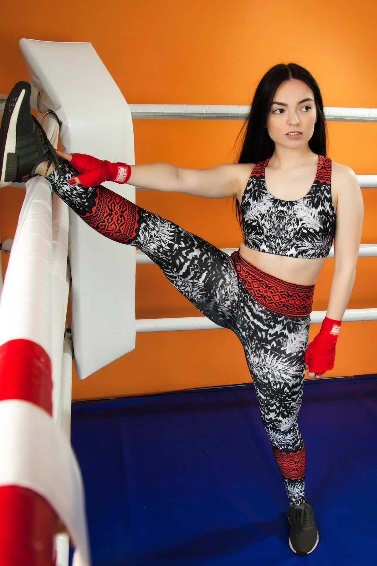 BUY 1 GET 4 FREE! Tribe Lucy Black & Red Aztec Print Leggings Yoga Pants - Women