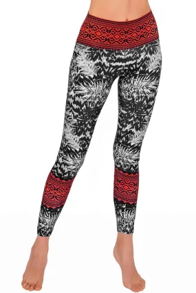 BUY 1 GET 4 FREE! Tribe Lucy Black & Red Aztec Print Leggings Yoga Pants - Women