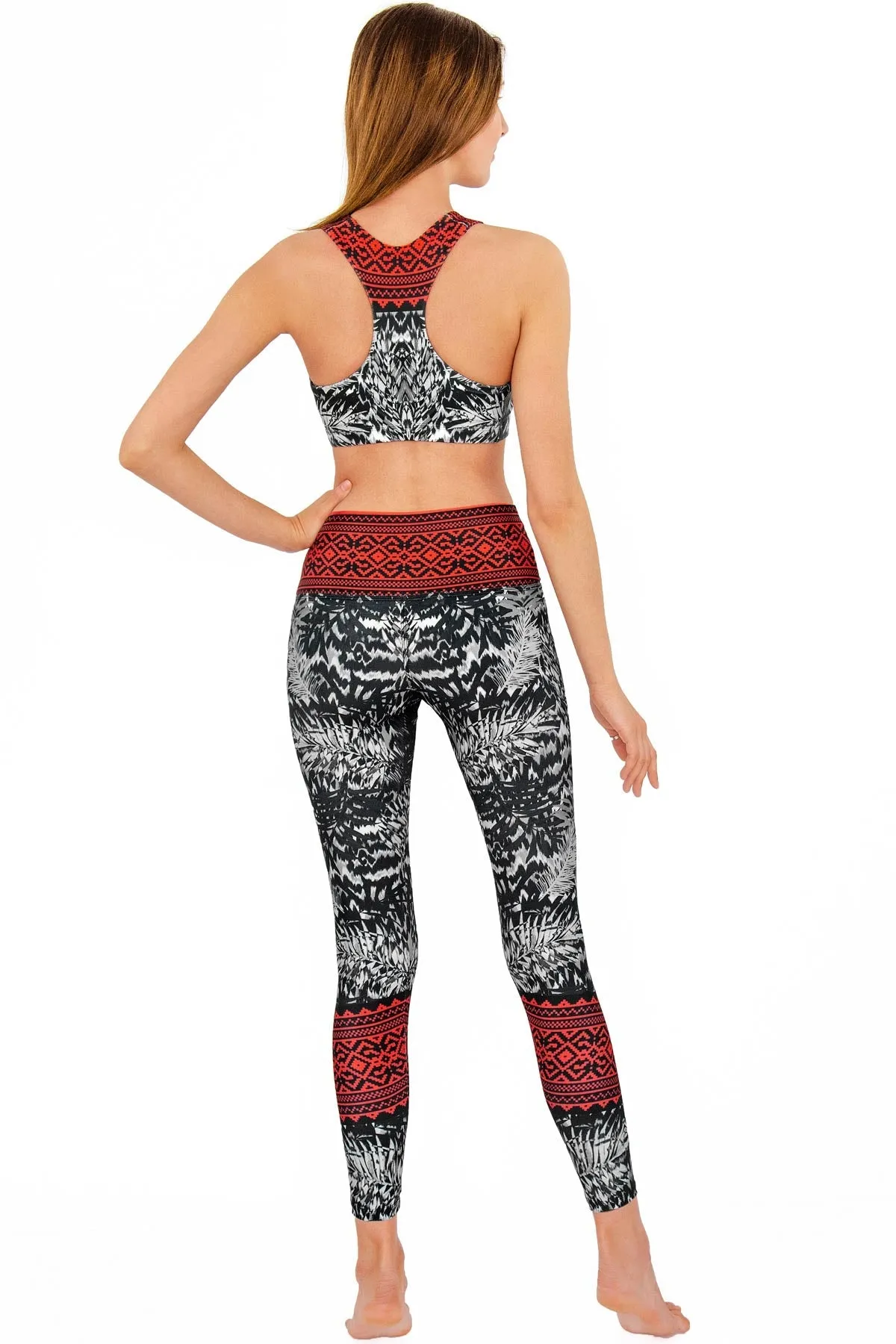 BUY 1 GET 4 FREE! Tribe Lucy Black & Red Aztec Print Leggings Yoga Pants - Women