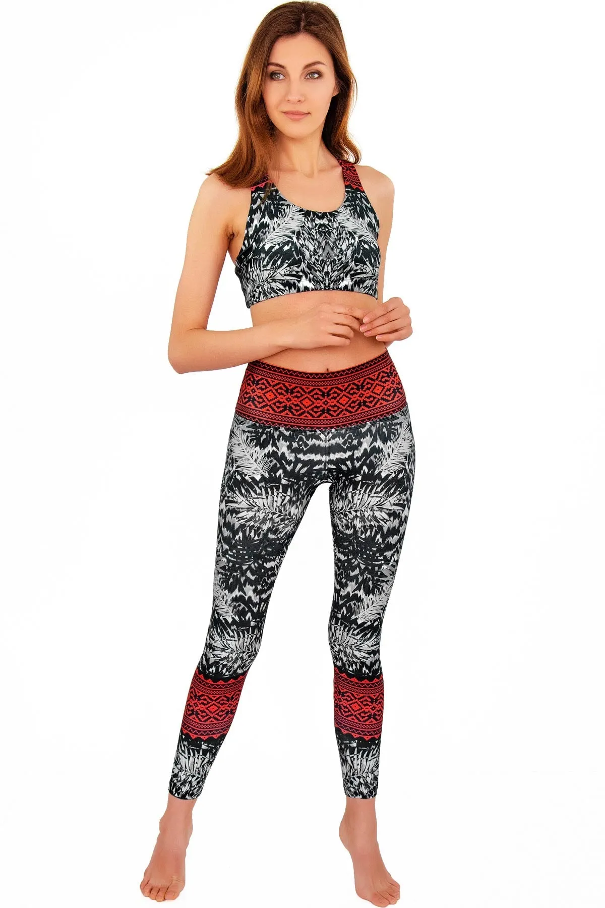 BUY 1 GET 4 FREE! Tribe Lucy Black & Red Aztec Print Leggings Yoga Pants - Women