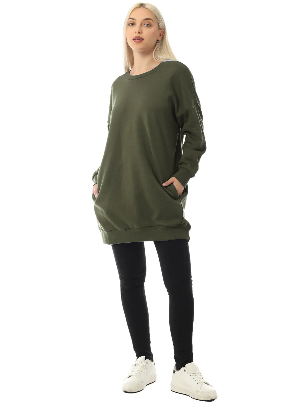 Casual Oversized Loose Fit Crewneck Long Sleeve Fleece Pullover Sweatshirts Tunic S~3X