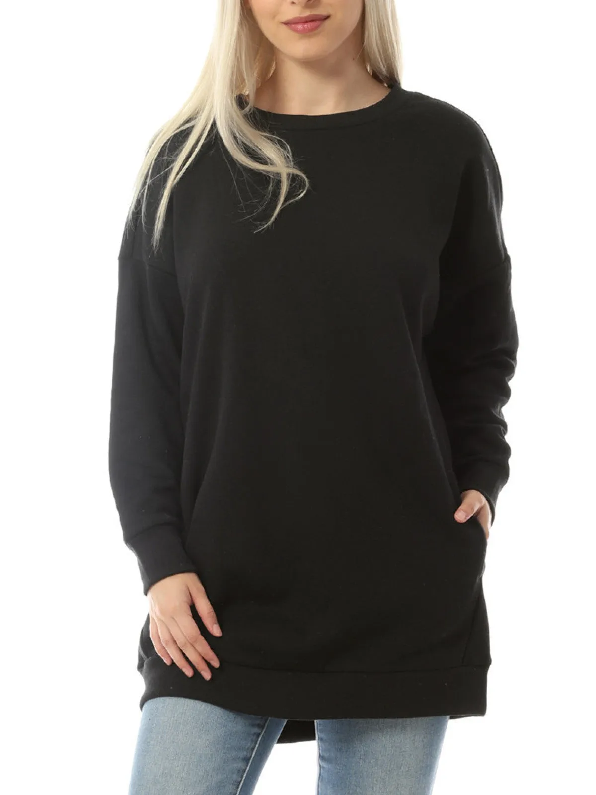 Casual Oversized Loose Fit Crewneck Long Sleeve Fleece Pullover Sweatshirts Tunic S~3X