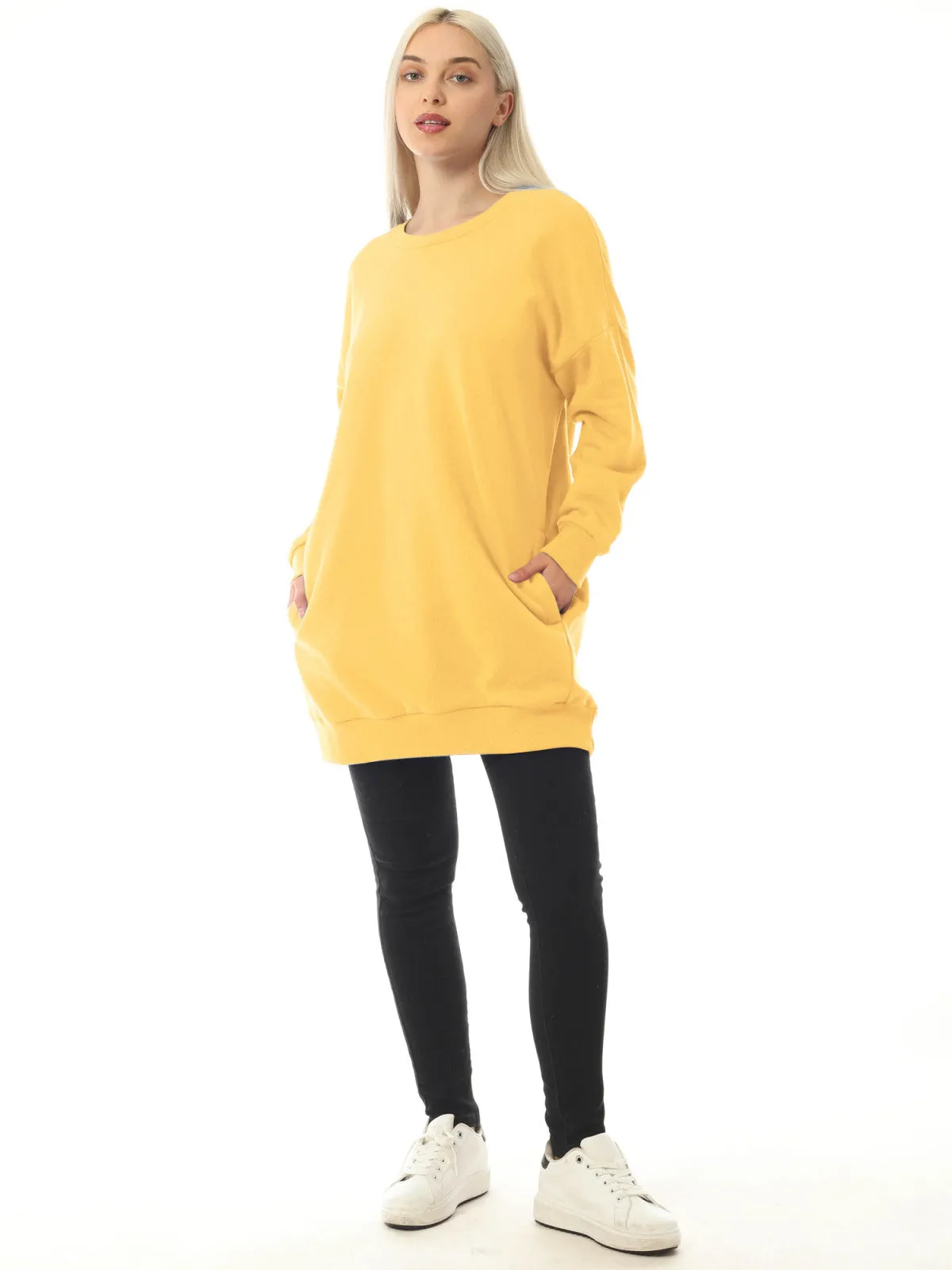 Casual Oversized Loose Fit Crewneck Long Sleeve Fleece Pullover Sweatshirts Tunic S~3X