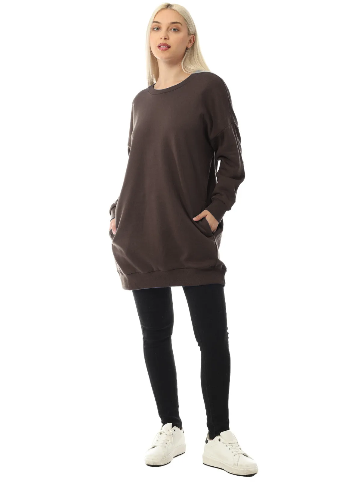 Casual Oversized Loose Fit Crewneck Long Sleeve Fleece Pullover Sweatshirts Tunic S~3X