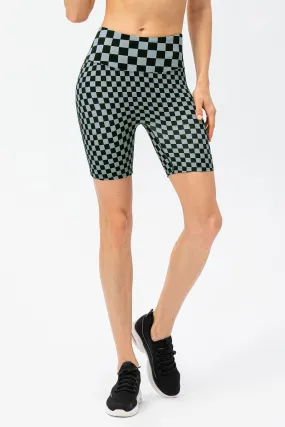 Checkerboard High Rise Biker Shorts