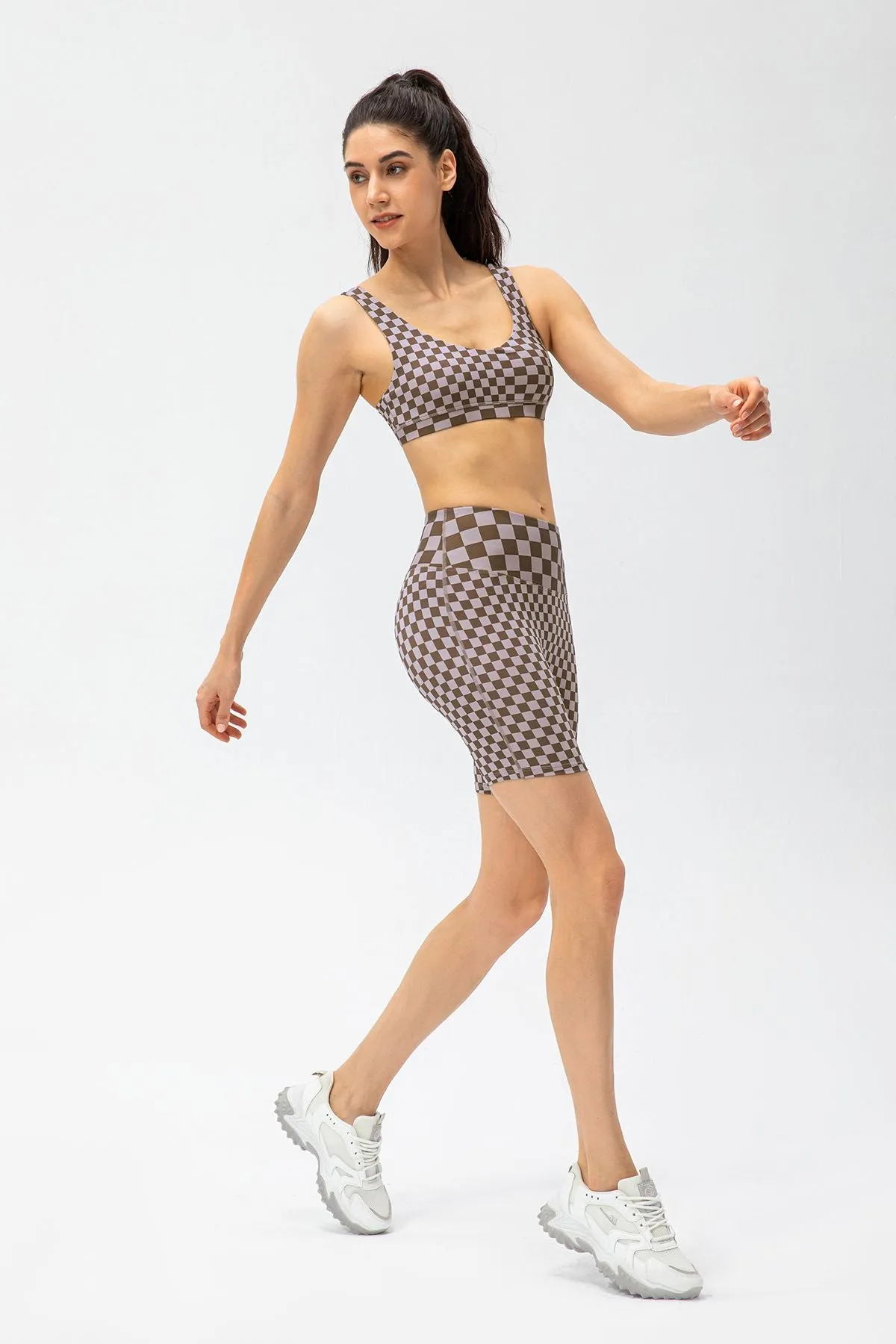 Checkerboard High Rise Biker Shorts