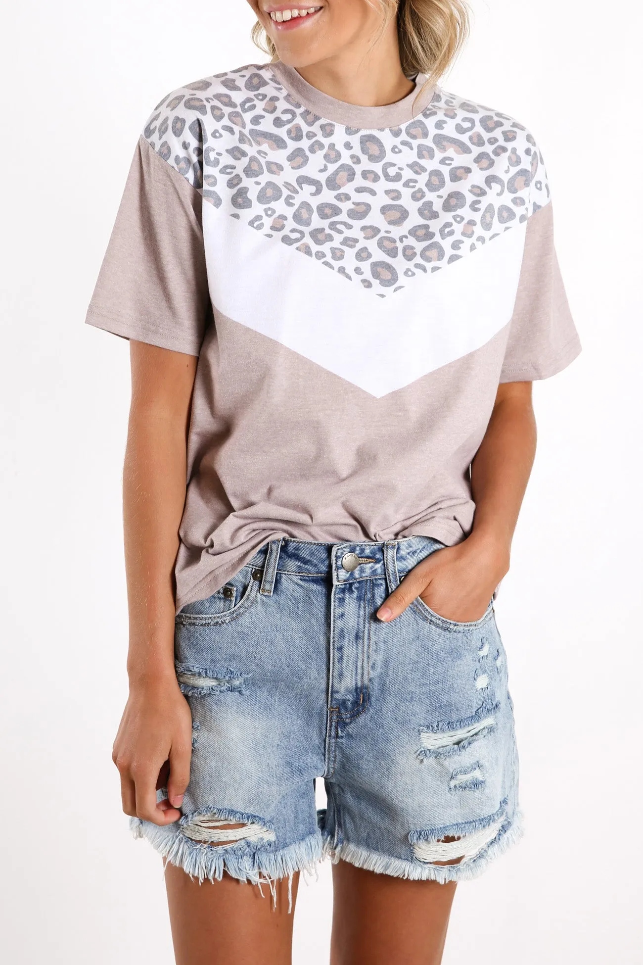 Cheetah Chevron Tee Tan