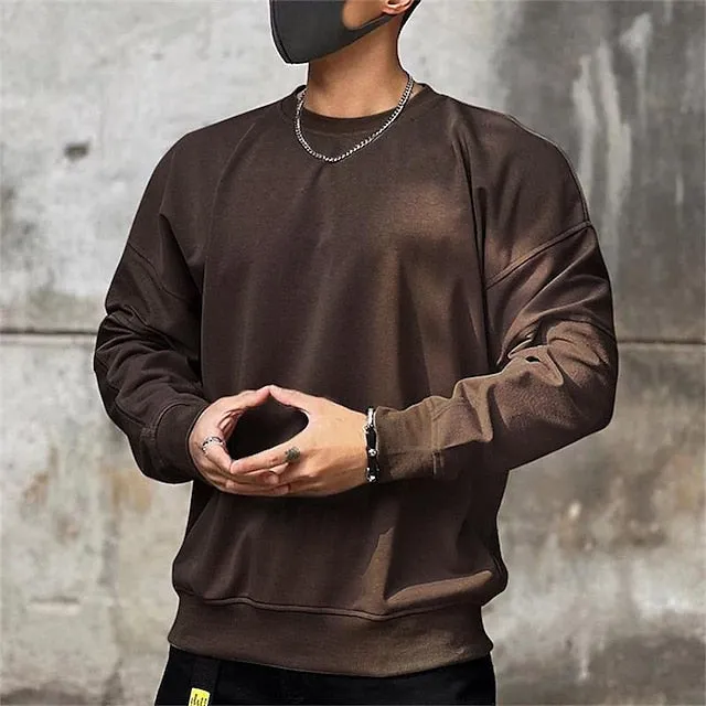 ChicMy-Fall Outfits - Men's Sweatshirt Black Brown Khaki Gray Crew Neck Plain Sports & Outdoor Daily Holiday Cotton Streetwear Basic Casual Spring &  Fall Clothing Apparel Hoodies Sweatshirts