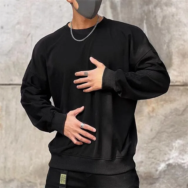 ChicMy-Fall Outfits - Men's Sweatshirt Black Brown Khaki Gray Crew Neck Plain Sports & Outdoor Daily Holiday Cotton Streetwear Basic Casual Spring &  Fall Clothing Apparel Hoodies Sweatshirts