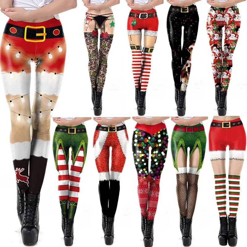 Christmas Leggings Women Sexy High Waist Skinny Leggins Fitness