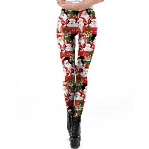 Christmas Leggings Women Sexy High Waist Skinny Leggins Fitness