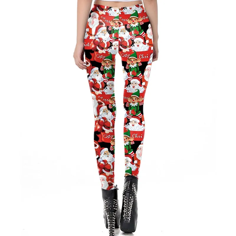 Christmas Leggings Women Sexy High Waist Skinny Leggins Fitness