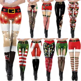 Christmas Leggings Women Sexy High Waist Skinny Leggins Fitness