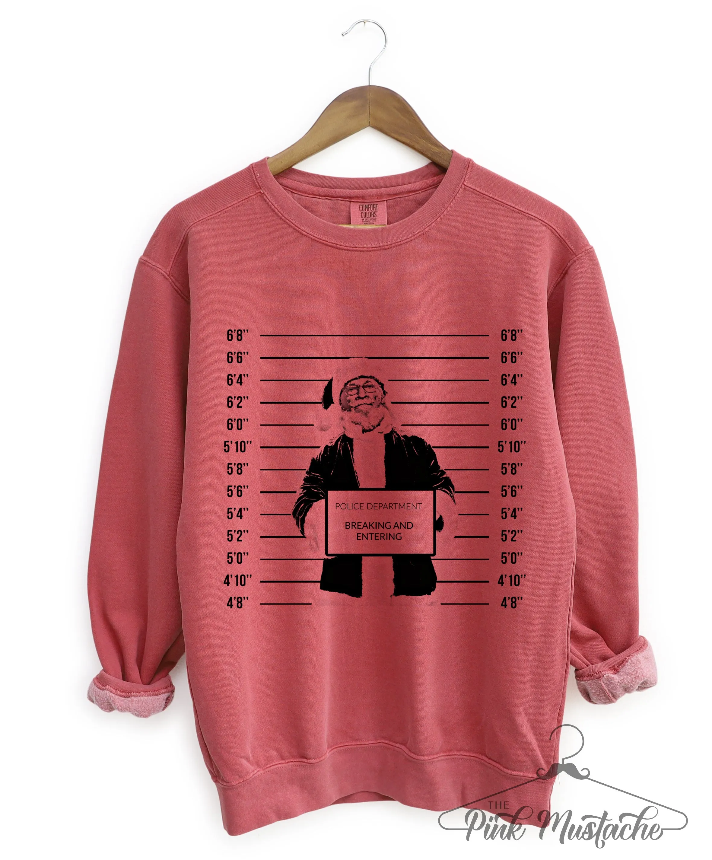 Crimson Comfort Colors Naughty Santa Mugshot Christmas - Sweatshirt - Adult Sizes