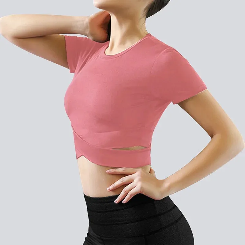 Crop Tops Women Yoga T-shirts Solid